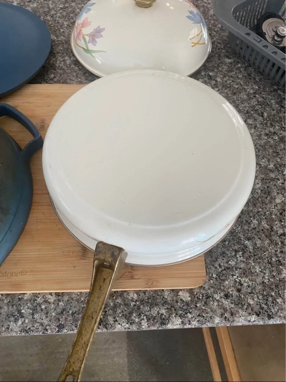 Our Place Always Pan in blue vintage mikasa kitchen bundle